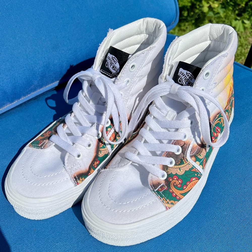 Vans High Top Sk8-Hi 'Bolt Big Reveal' White Bandana Fire Flame Sneakers - Picture 4 of 11